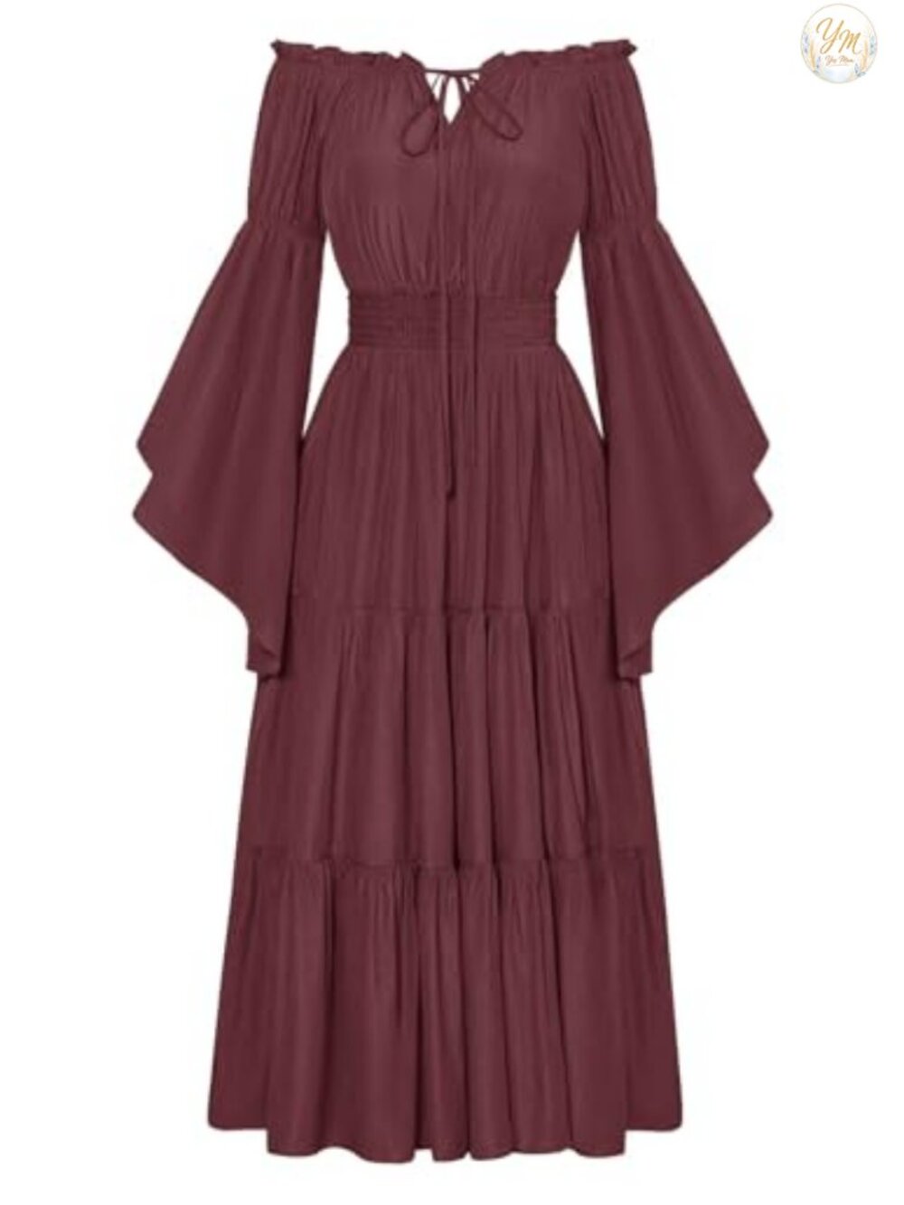 Renaissance Maxi Dress Bell Sleeve Tiered Smocked Costume Off Shoulder